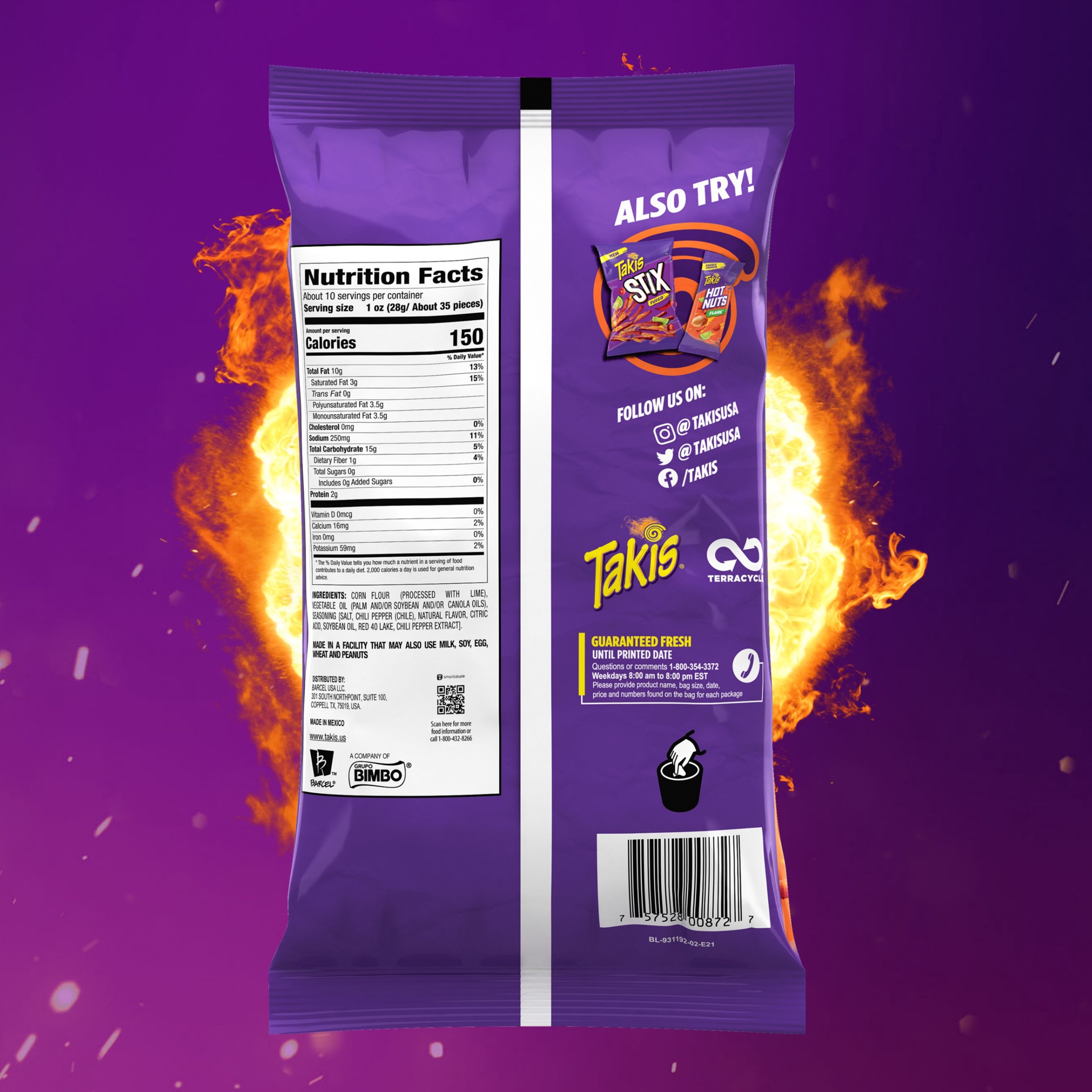 slide 6 of 7, Takis Flare Stix 9.9 oz Sharing Size Bag, Chili Pepper & Lime Flavored Medium Spicy Corn Snack Sticks, 9.9 oz