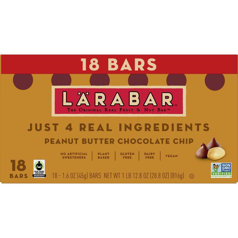 slide 2 of 14, Larabar Peanut Butter Chocolate Chip – 28.8oz/18ct, 18 ct