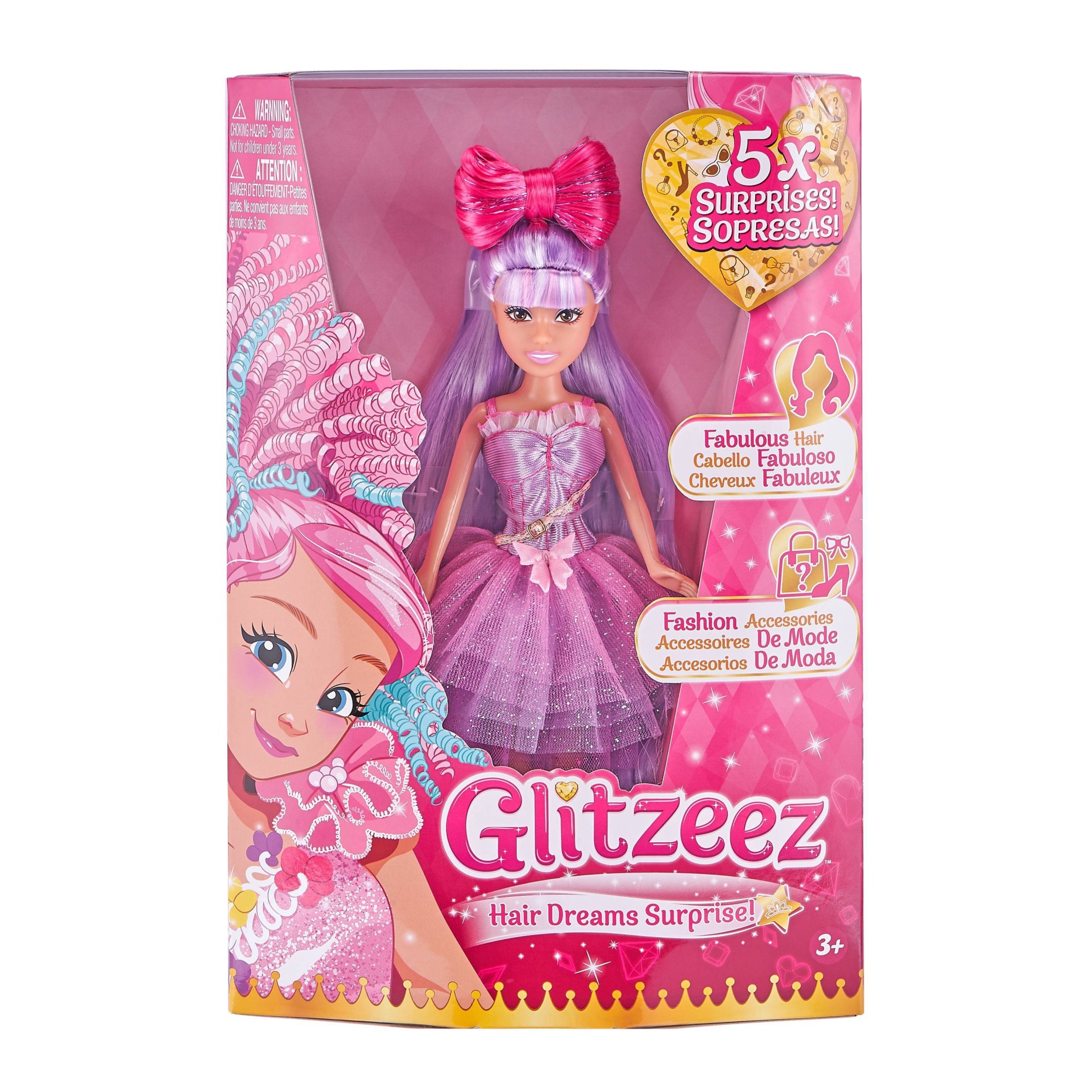 slide 1 of 3, Glitzeez Hair Dreams Surprise Doll - Purple Hair, 1 ct