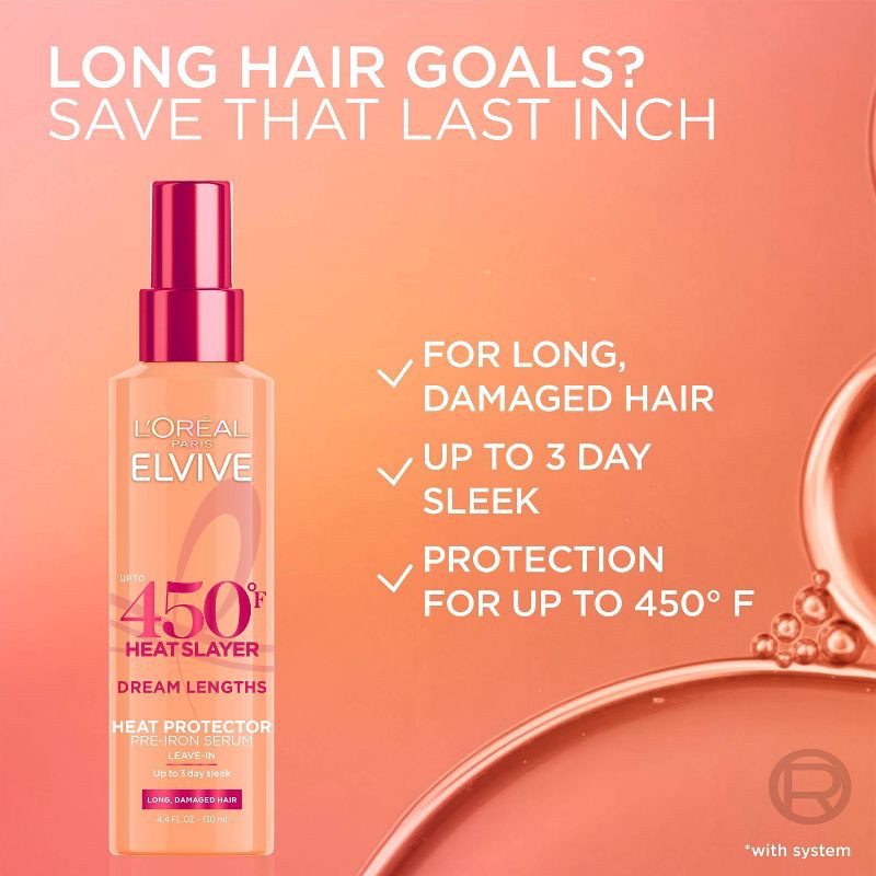slide 4 of 7, L'Oreal Paris Elvive Dream Lengths Heat Slayer Pre-Iron Leave-In Spray - 4.4oz, 4.4 oz