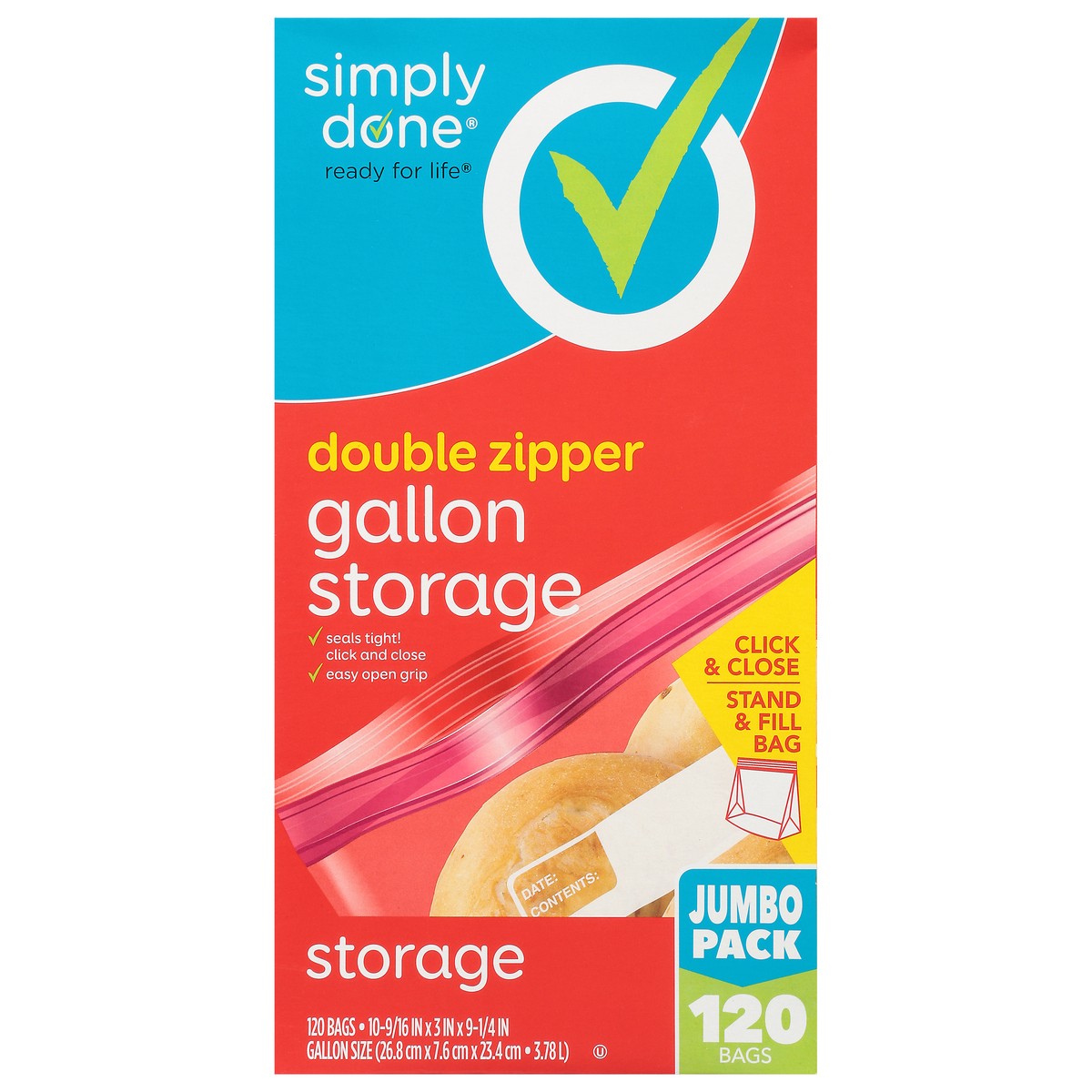 slide 2 of 18, Simply Done Double Zipper Storage Bags Gallon Size Jumbo Pack 120 ea, 120 ct