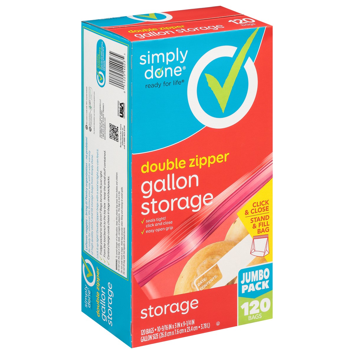 slide 12 of 18, Simply Done Double Zipper Storage Bags Gallon Size Jumbo Pack 120 ea, 120 ct