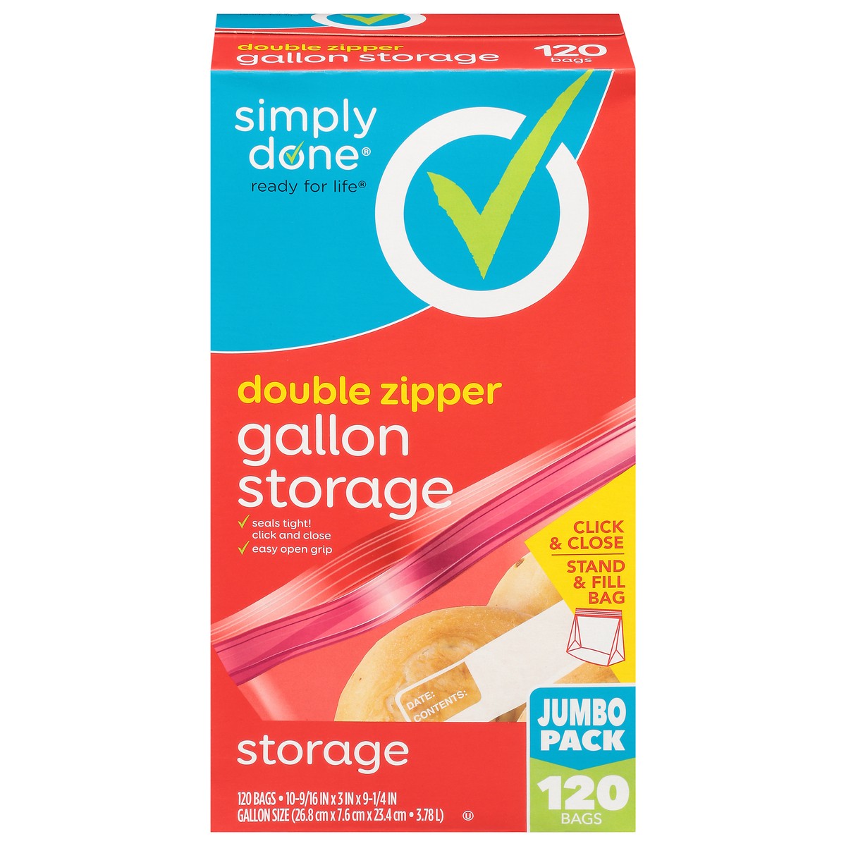 slide 1 of 18, Simply Done Double Zipper Storage Bags Gallon Size Jumbo Pack 120 ea, 120 ct