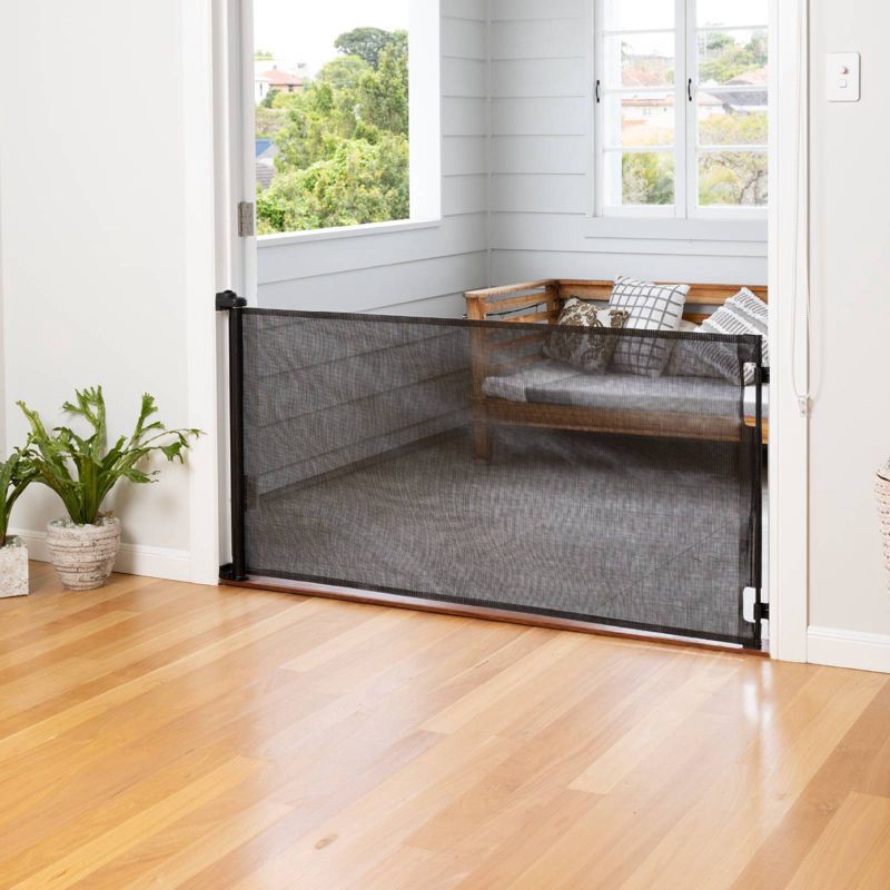 slide 8 of 8, Perma Child Safety Outdoor Retractable Baby Gate 33" Tall, Extends to 71" Wide, Black, 1 ct