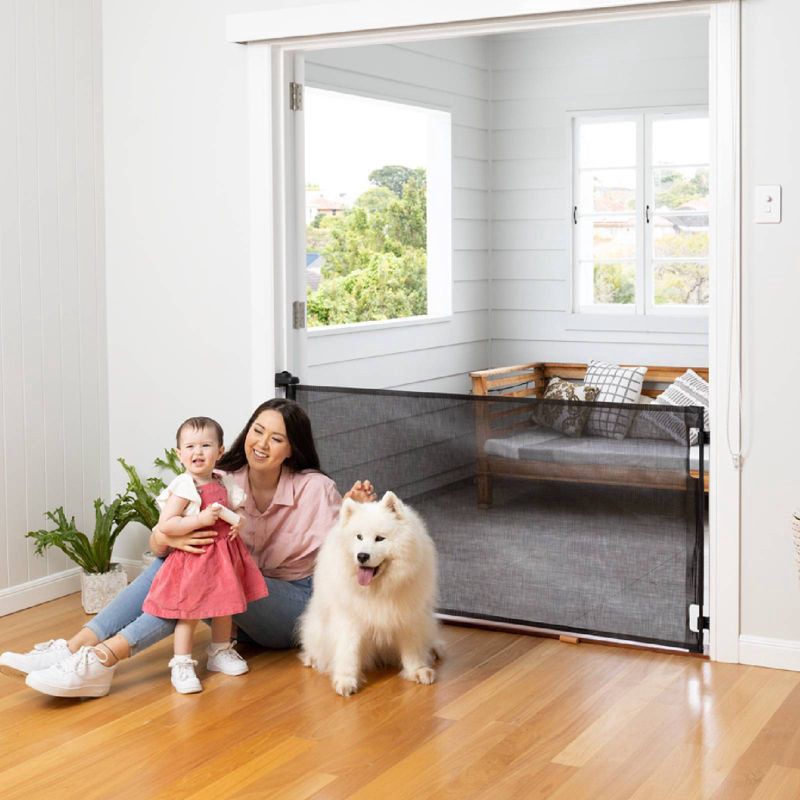 slide 2 of 8, Perma Child Safety Outdoor Retractable Baby Gate 33" Tall, Extends to 71" Wide, Black, 1 ct