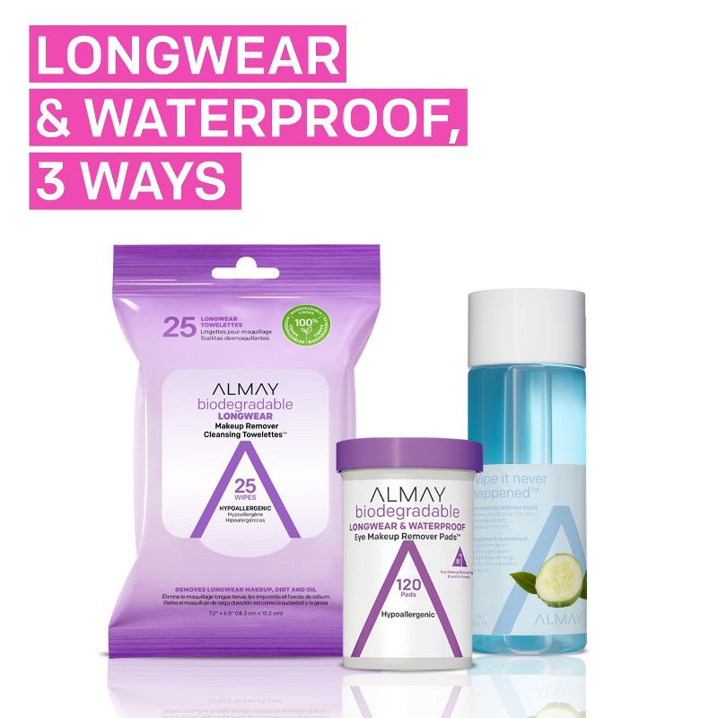 slide 7 of 7, Almay Biodegradable Longwear & Waterproof Eye Makeup Remover Pads - 120ct, 120 ct