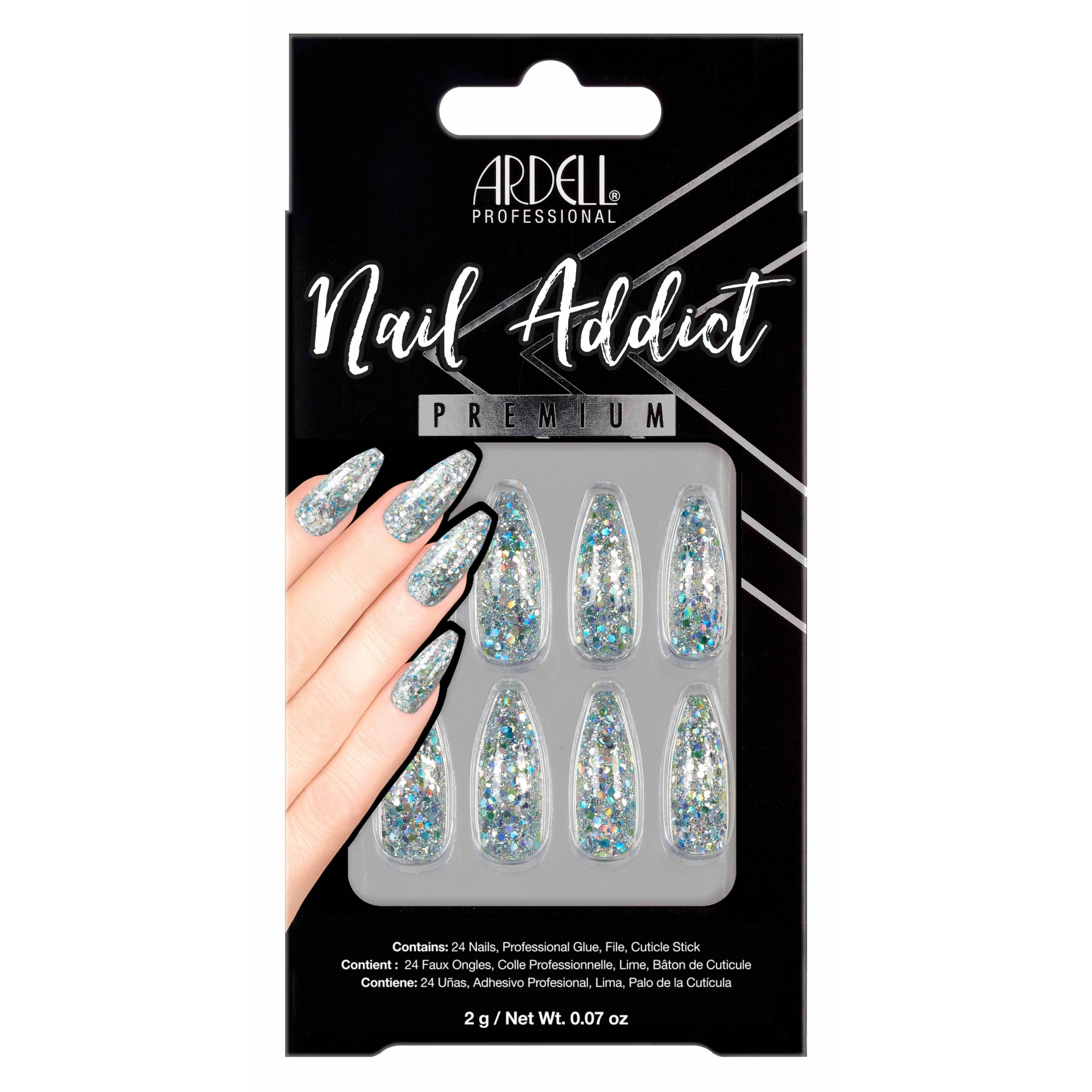 slide 1 of 5, Ardell Nail Addict False Nails - Blue Jeweled Glitter, 24 ct