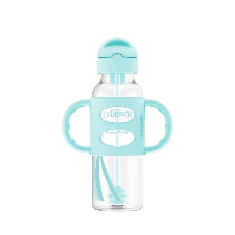 slide 2 of 8, Dr. Brown's 8oz Milestones Narrow Sippy Straw Bottle with Silicone Handles - 6m+ - Green, 8 oz