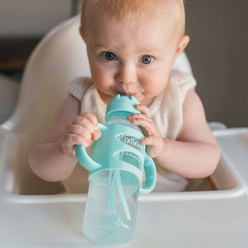 slide 4 of 8, Dr. Brown's 8oz Milestones Narrow Sippy Straw Bottle with Silicone Handles - 6m+ - Green, 8 oz