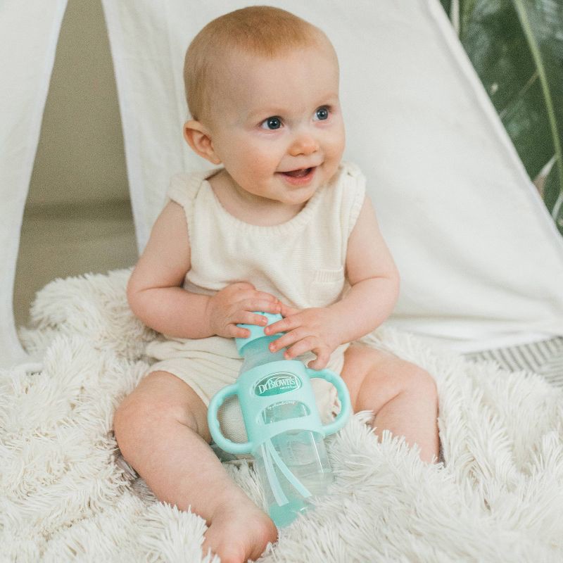 slide 6 of 8, Dr. Brown's 8oz Milestones Narrow Sippy Straw Bottle with Silicone Handles - 6m+ - Green, 8 oz