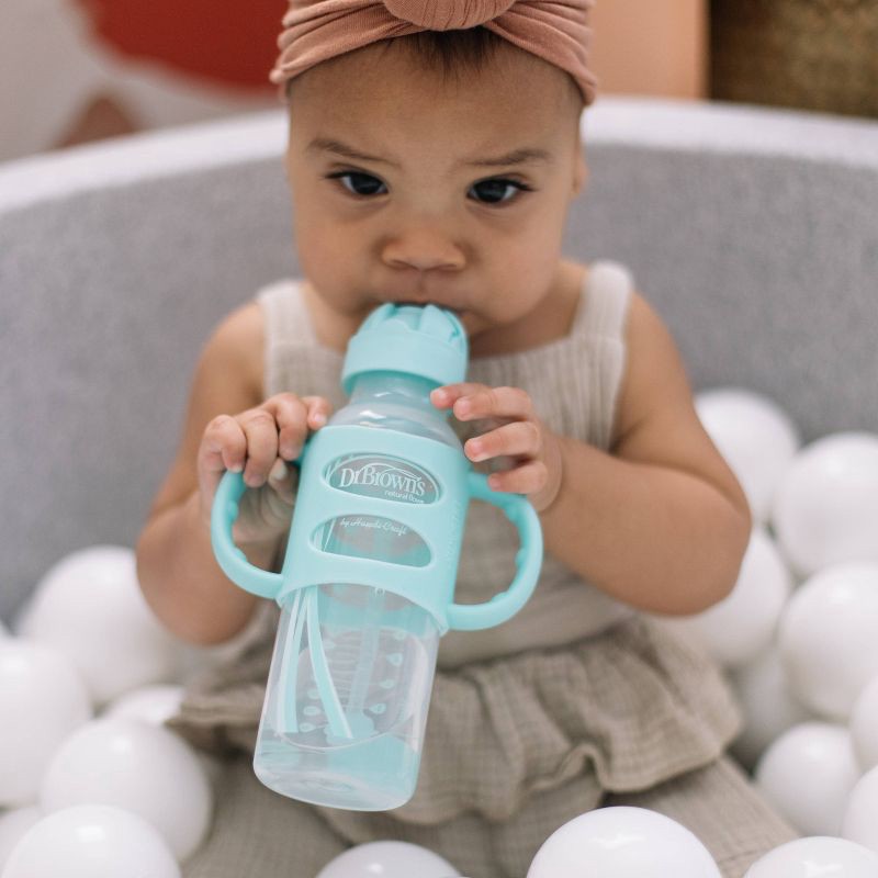 slide 7 of 8, Dr. Brown's 8oz Milestones Narrow Sippy Straw Bottle with Silicone Handles - 6m+ - Green, 8 oz