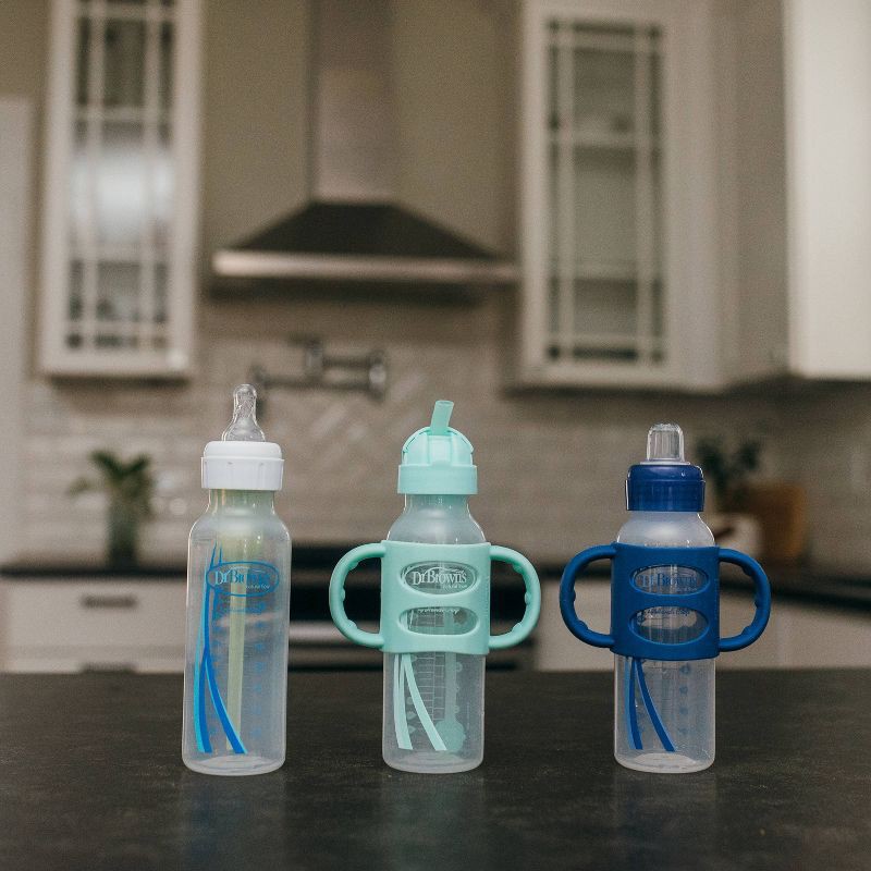 slide 8 of 8, Dr. Brown's 8oz Milestones Narrow Sippy Straw Bottle with Silicone Handles - 6m+ - Green, 8 oz