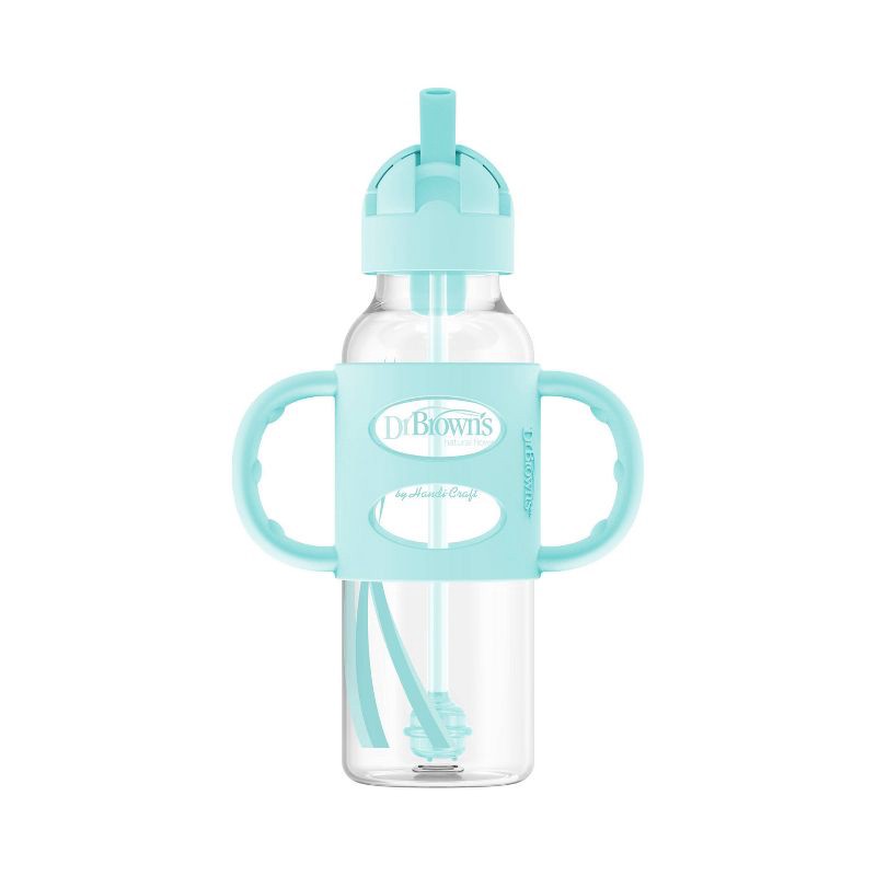 slide 1 of 8, Dr. Brown's 8oz Milestones Narrow Sippy Straw Bottle with Silicone Handles - 6m+ - Green, 8 oz