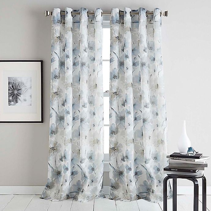 slide 1 of 4, DKNY Modern Bloom Grommet Sheer Window Curtain Panel - Linen, 63 in