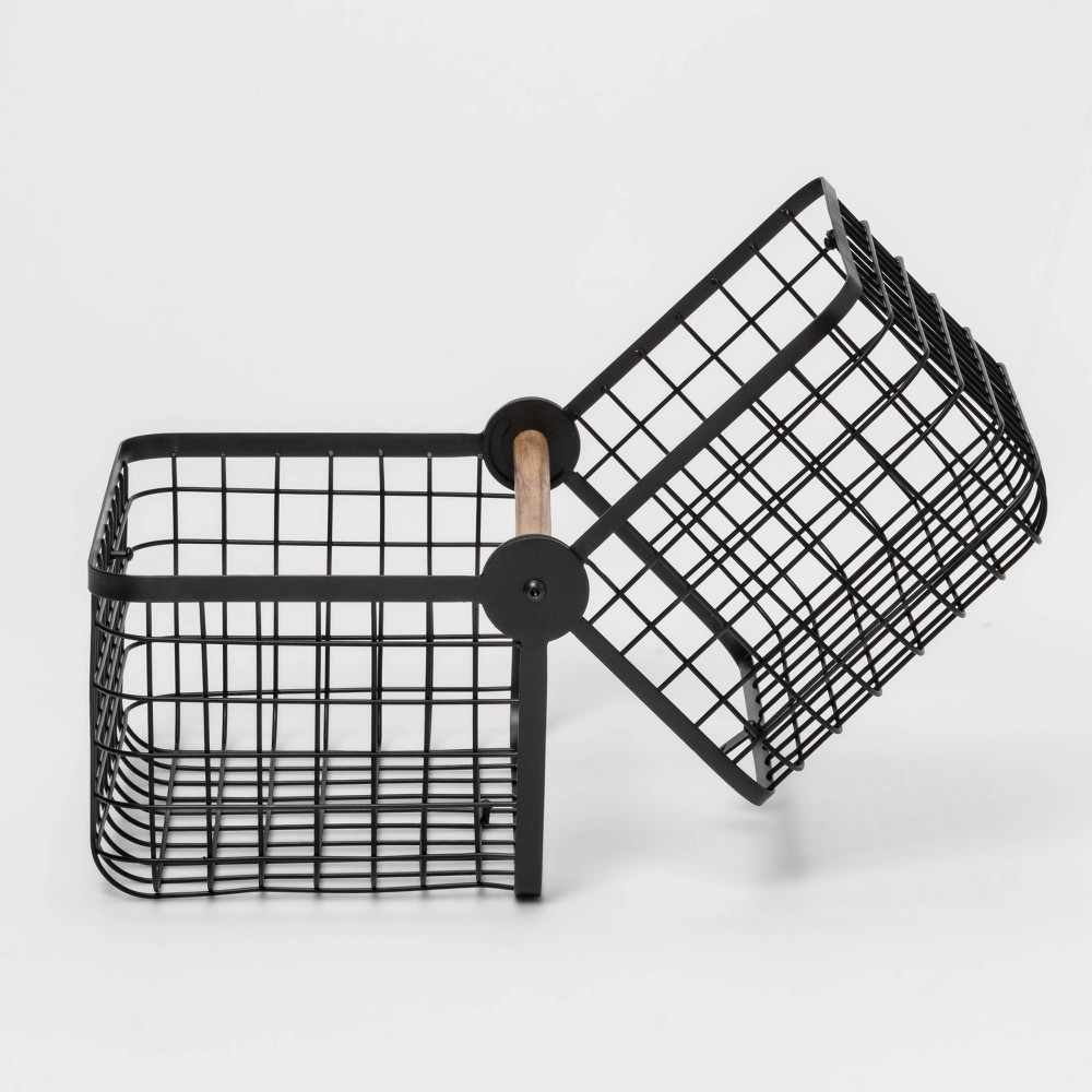 Divided Wire Caddy Basket With Wood Handle Black - Brightroom™ : Target