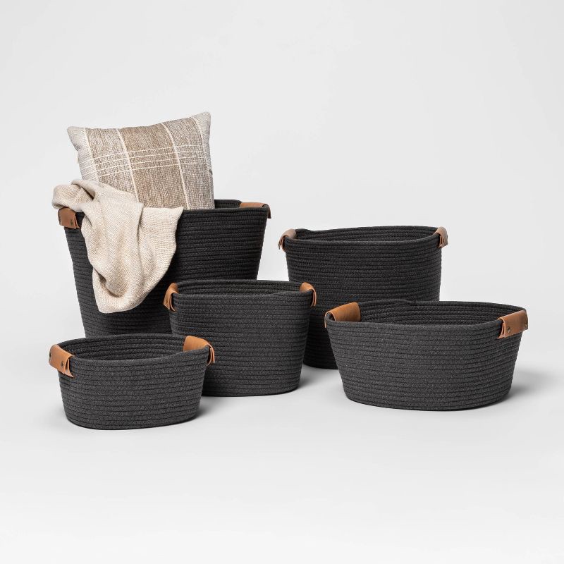 slide 4 of 4, 13" Decorative Coiled Rope Basket Gray Charcoal - Brightroom™: Storage Basket for Gifts, Toy Basket, 13x14x11, 1 ct