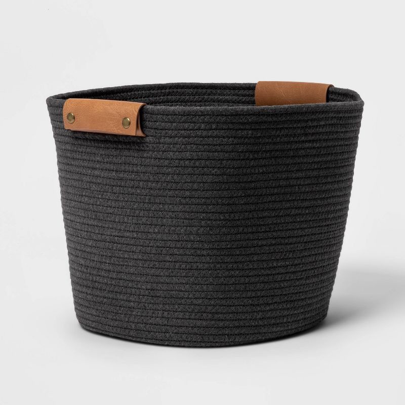 slide 1 of 4, 13" Decorative Coiled Rope Basket Gray Charcoal - Brightroom™: Storage Basket for Gifts, Toy Basket, 13x14x11, 1 ct