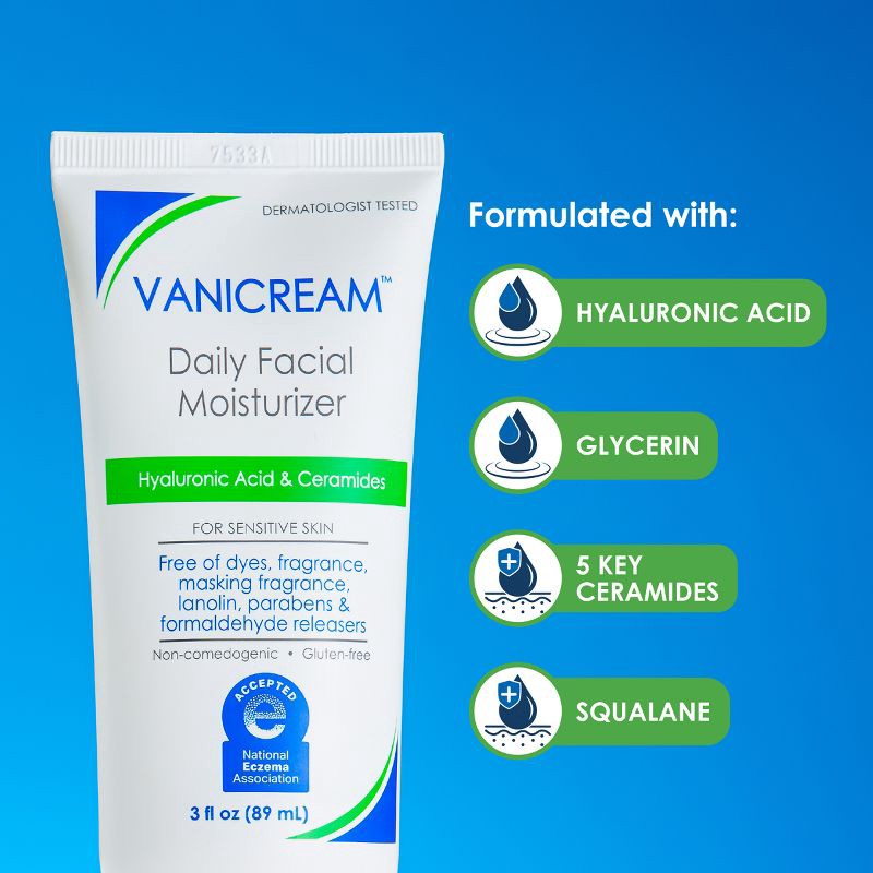 slide 4 of 9, Vanicream Daily Facial Moisturizer with Hyaluronic Acid & Ceramides for Sensitive Skin - Unscented - 3 fl oz, 3 fl oz