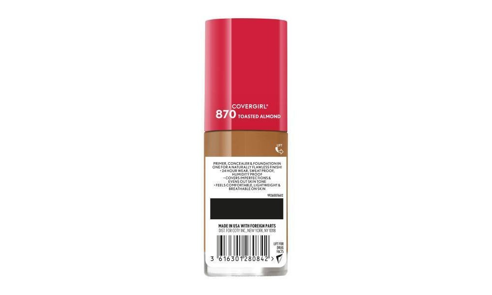 slide 5 of 5, COVERGIRL Outlast Extreme Wear 3-in-1 Foundation with SPF 18 - 870 Toasted Almond - 1 fl oz, 1 fl oz