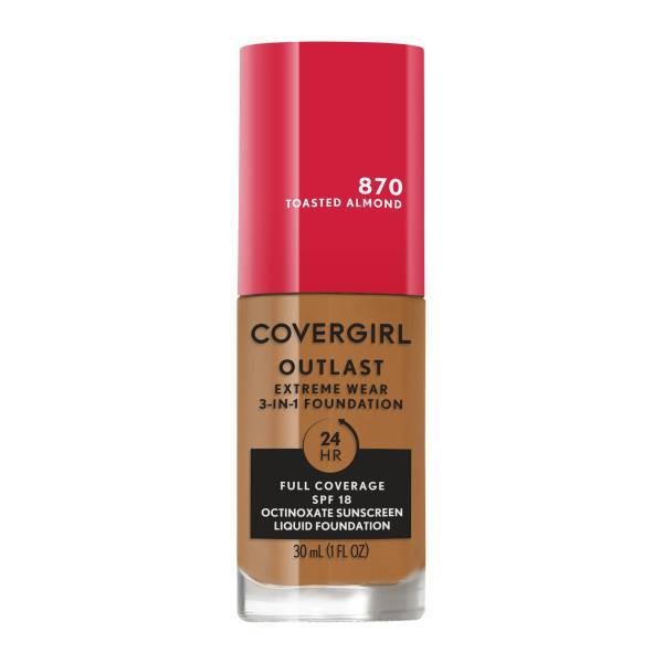 slide 1 of 5, COVERGIRL Outlast Extreme Wear 3-in-1 Foundation with SPF 18 - 870 Toasted Almond - 1 fl oz, 1 fl oz