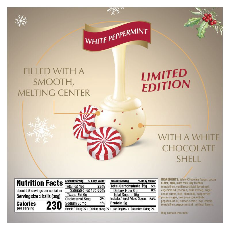 slide 5 of 13, Lindt LINDOR White Chocolate Candy Peppermint Truffles – 6oz, 6 oz