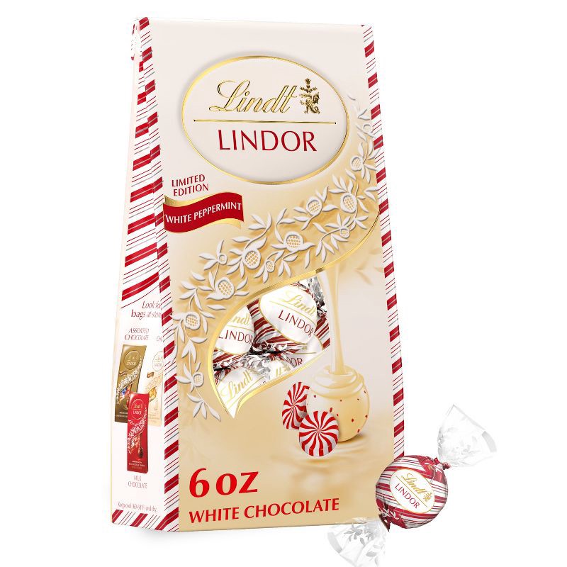 slide 1 of 13, Lindt LINDOR White Chocolate Candy Peppermint Truffles – 6oz, 6 oz