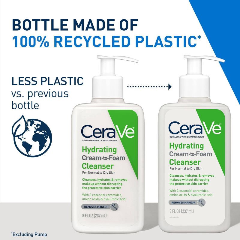 slide 3 of 11, CeraVe Hydrating Cream-to-Foam Face Wash with Hyaluronic Acid for Normal to Dry Skin - 8 fl oz, 8 fl oz