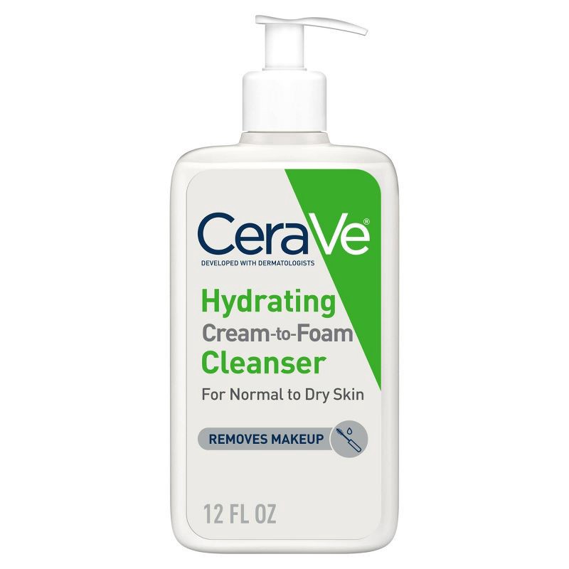slide 1 of 11, CeraVe Hydrating Cream-to-Foam Face Wash with Hyaluronic Acid for Normal to Dry Skin - 12 fl oz, 12 fl oz