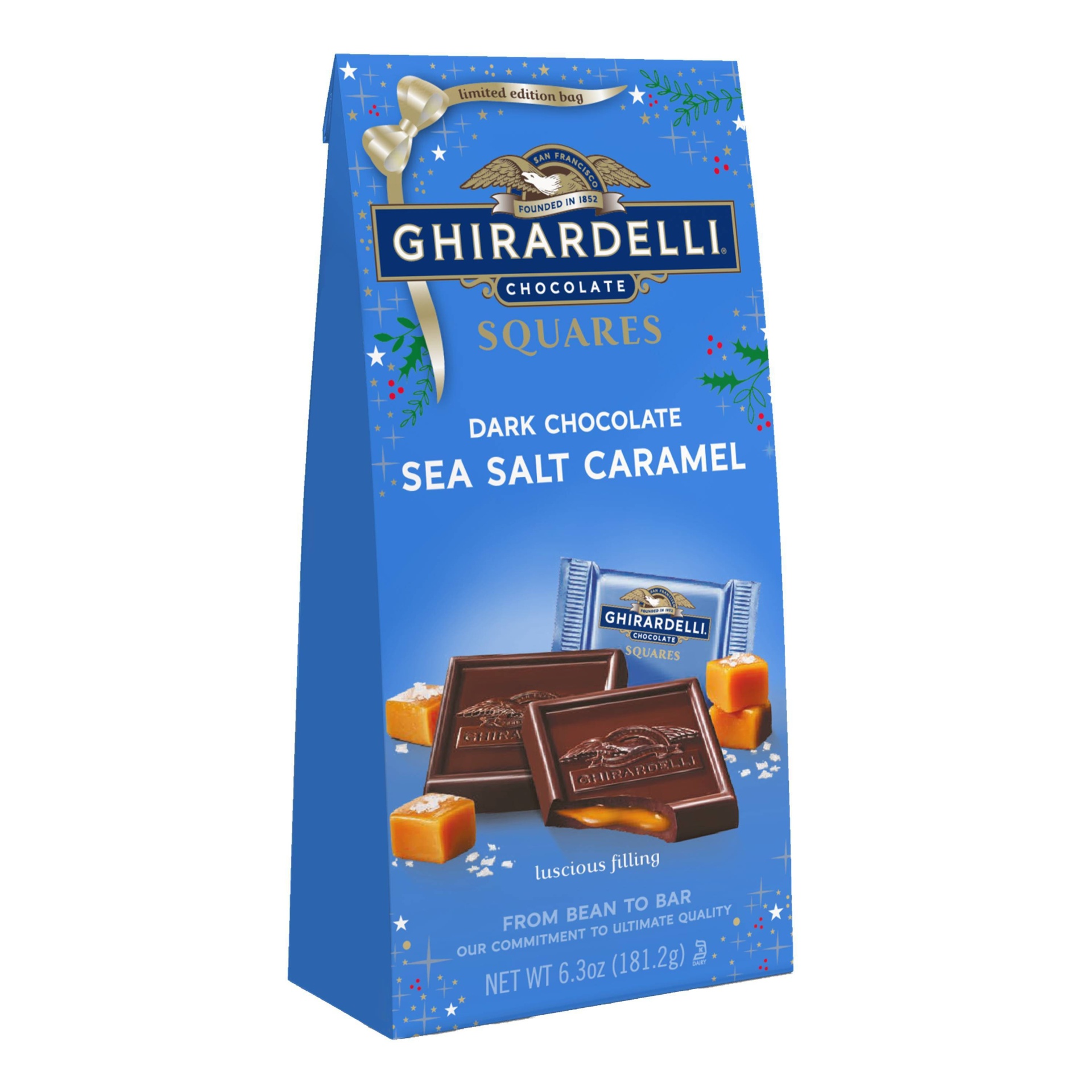 slide 1 of 4, Ghirardelli Holiday Dark Sea Salt Caramel Squares Bag, 6.3 oz