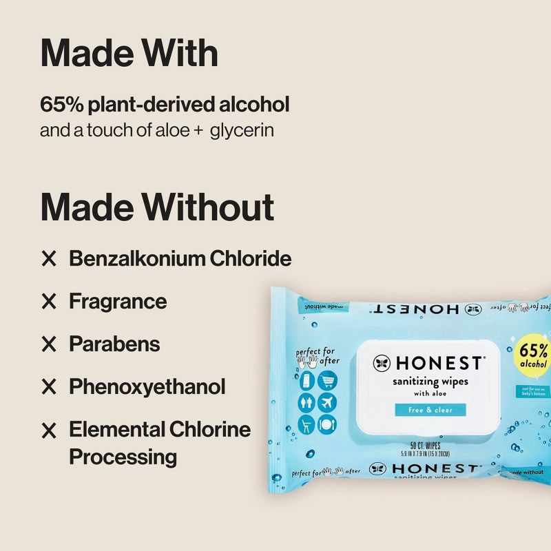 slide 4 of 12, The Honest Company Alcohol Hand Sanitizing Wipes - 3pk/150ct, 3 pk; 150 ct