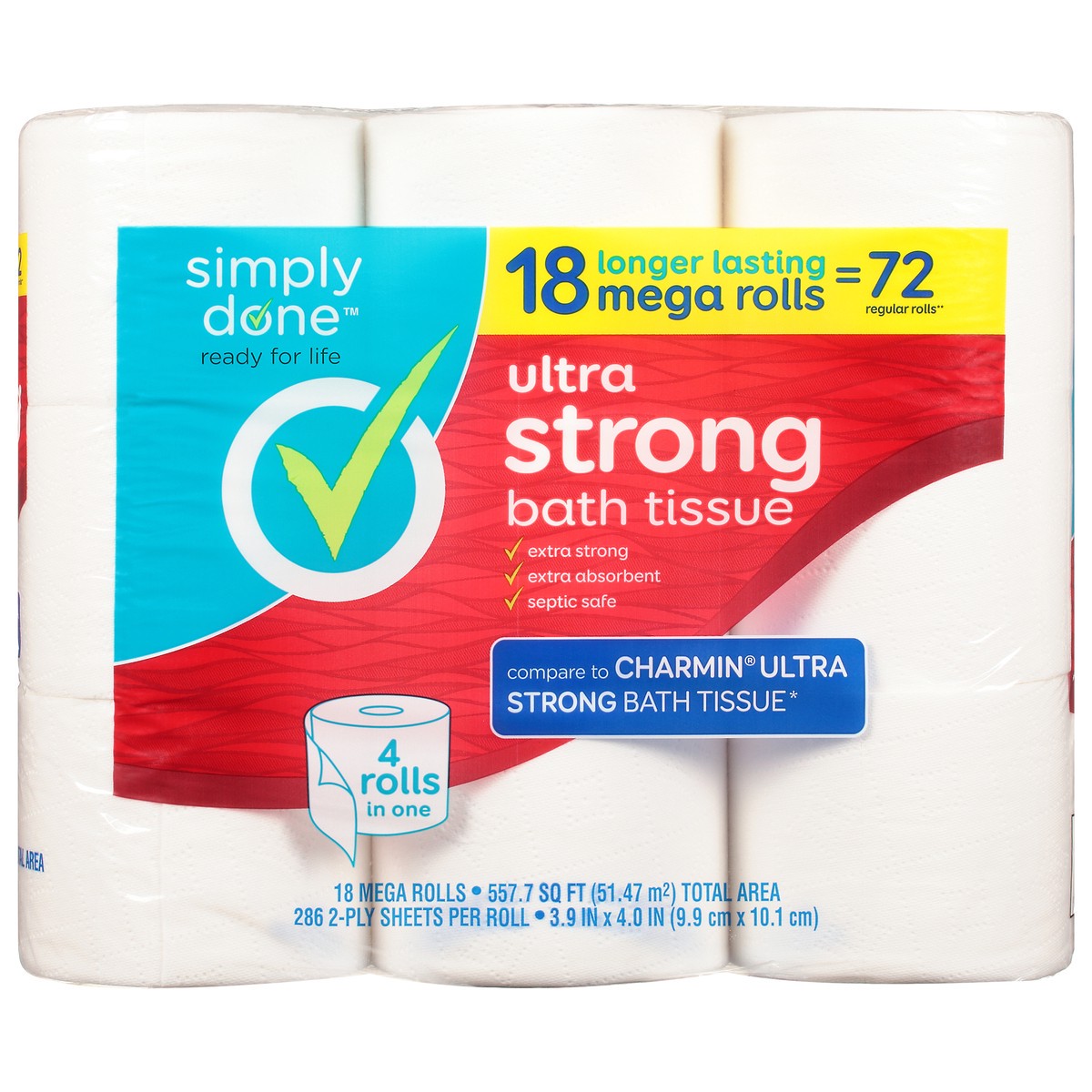 slide 13 of 13, Simply Done 2-Ply Mega Roll Ultra Strong Bath Tissue 18 ea, 18 ct