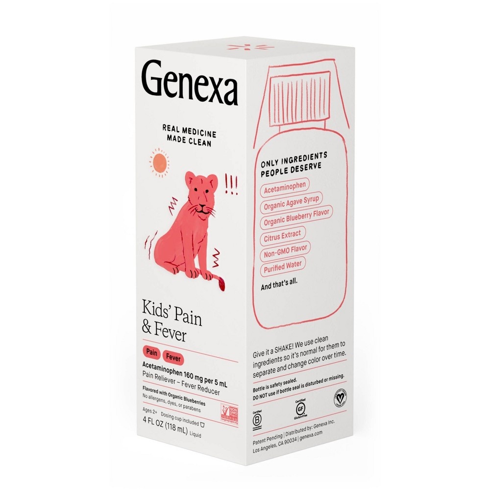 slide 2 of 4, Genexa Children's Acetaminophen Pain + Fever, 4 fl oz