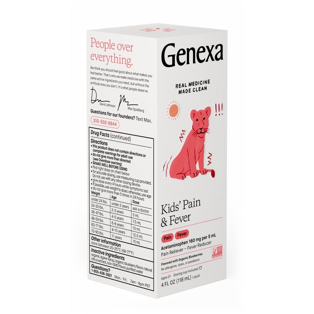 slide 4 of 4, Genexa Children's Acetaminophen Pain + Fever, 4 fl oz