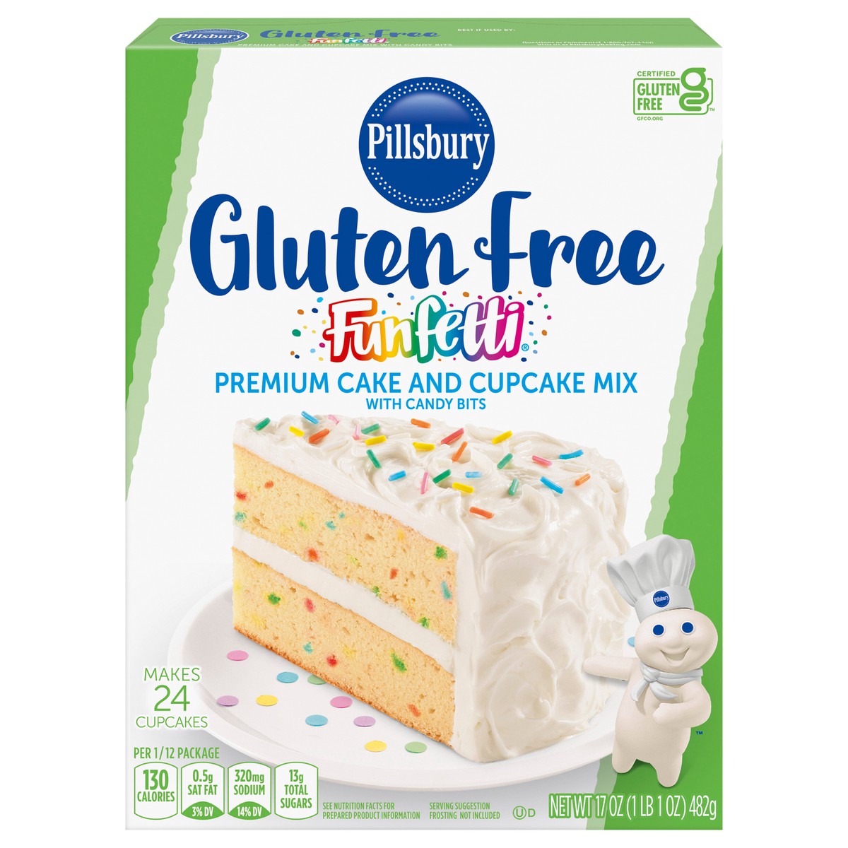 slide 1 of 14, Pillsbury Gluten Free Funfetti Cake Mix with Candy Bits, 17 oz Box, 17 oz