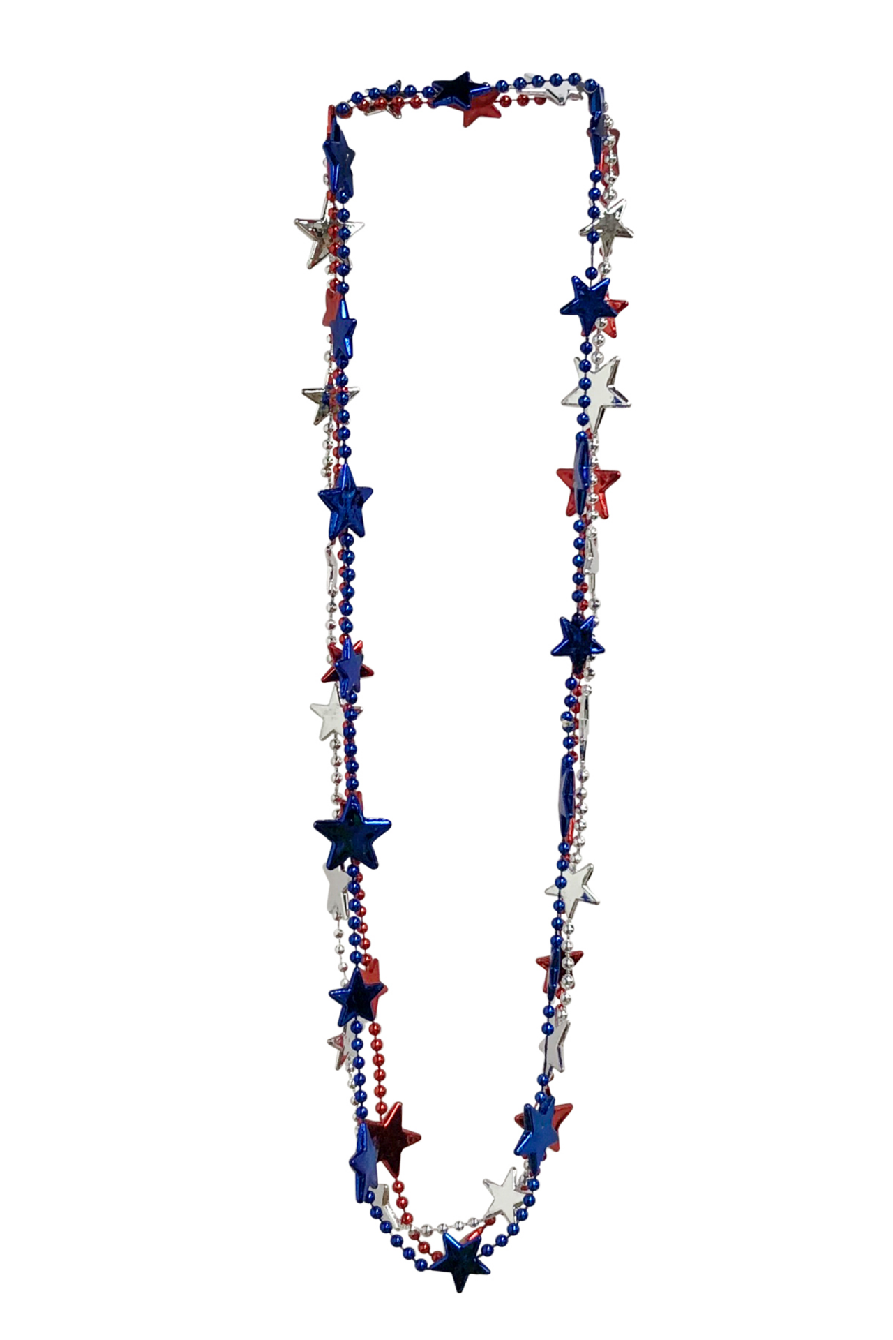 slide 1 of 5, Meijer Corporate Seasonal Patriotic Star Necklaces, Red/Silver/Blue, 3 ct