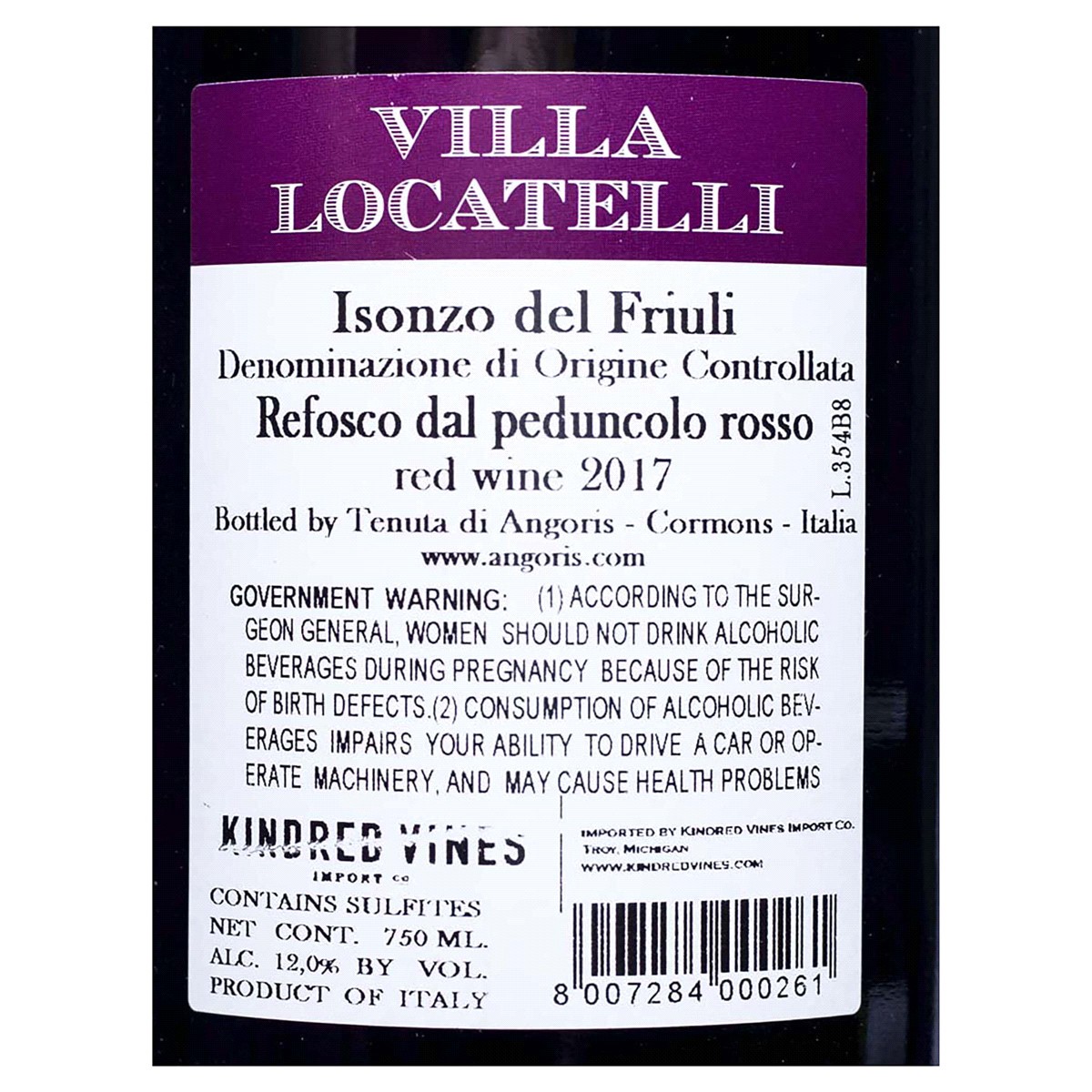 slide 2 of 2, Villa Locatelli Refosco Red, 750 ml