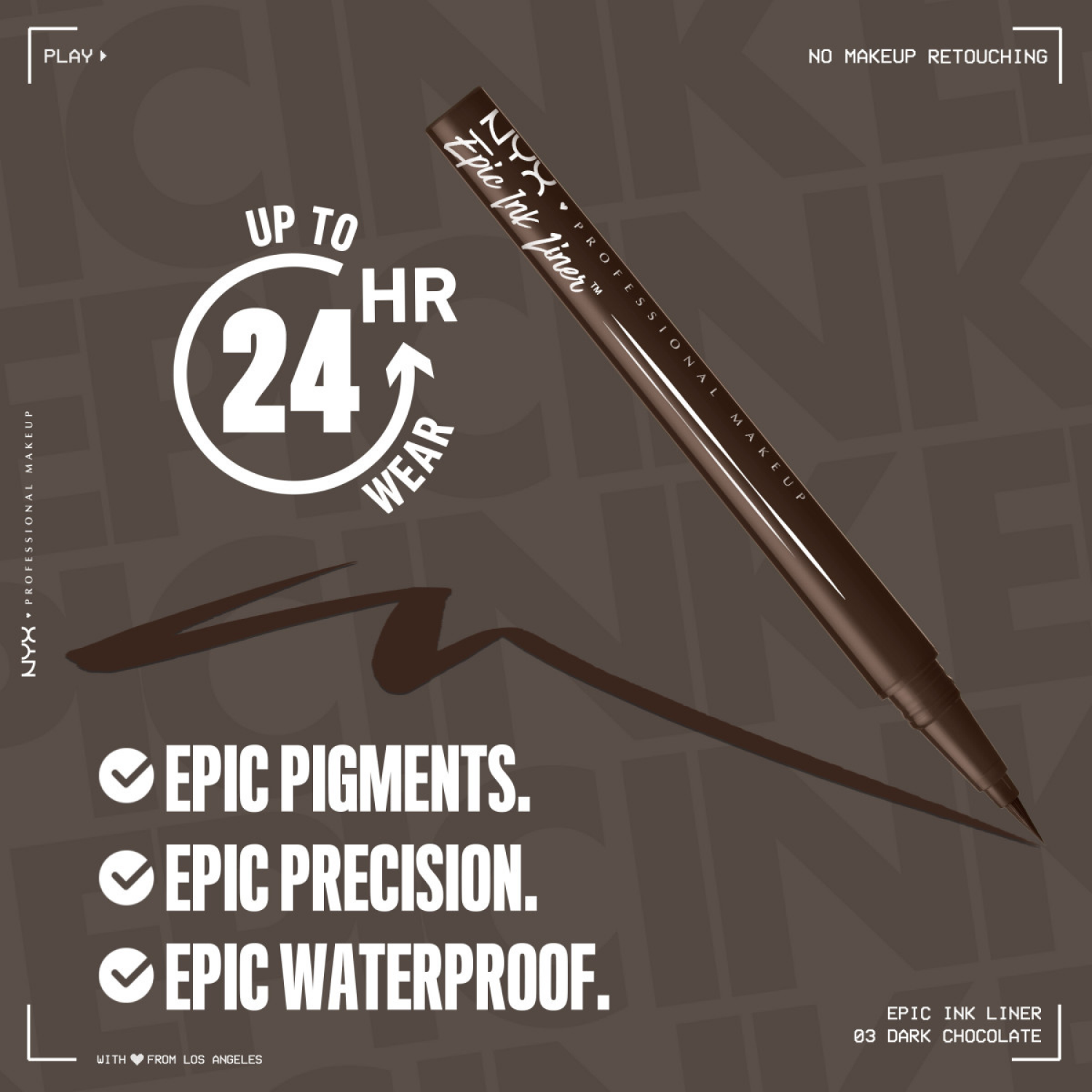slide 8 of 8, NYX Professional Makeup Epic Ink Liner Waterproof 03 Dark Chocolate, 0.03 fl oz
