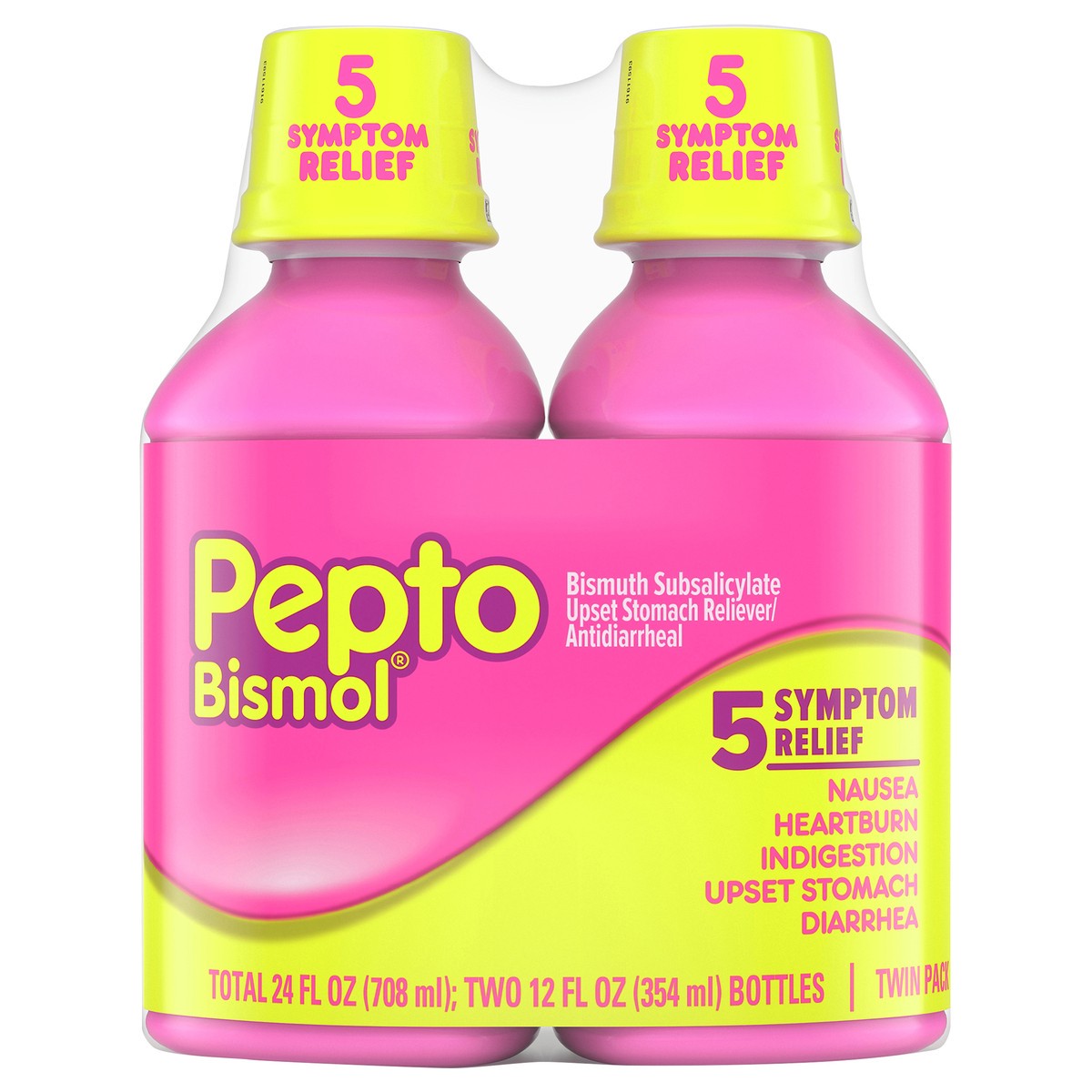 slide 1 of 3, Pepto-Bismol Liquid for Nausea, Heartburn, Indigestion, Upset Stomach, and Diarrhea Relief, Original Flavor 2x12 oz, 2 ct