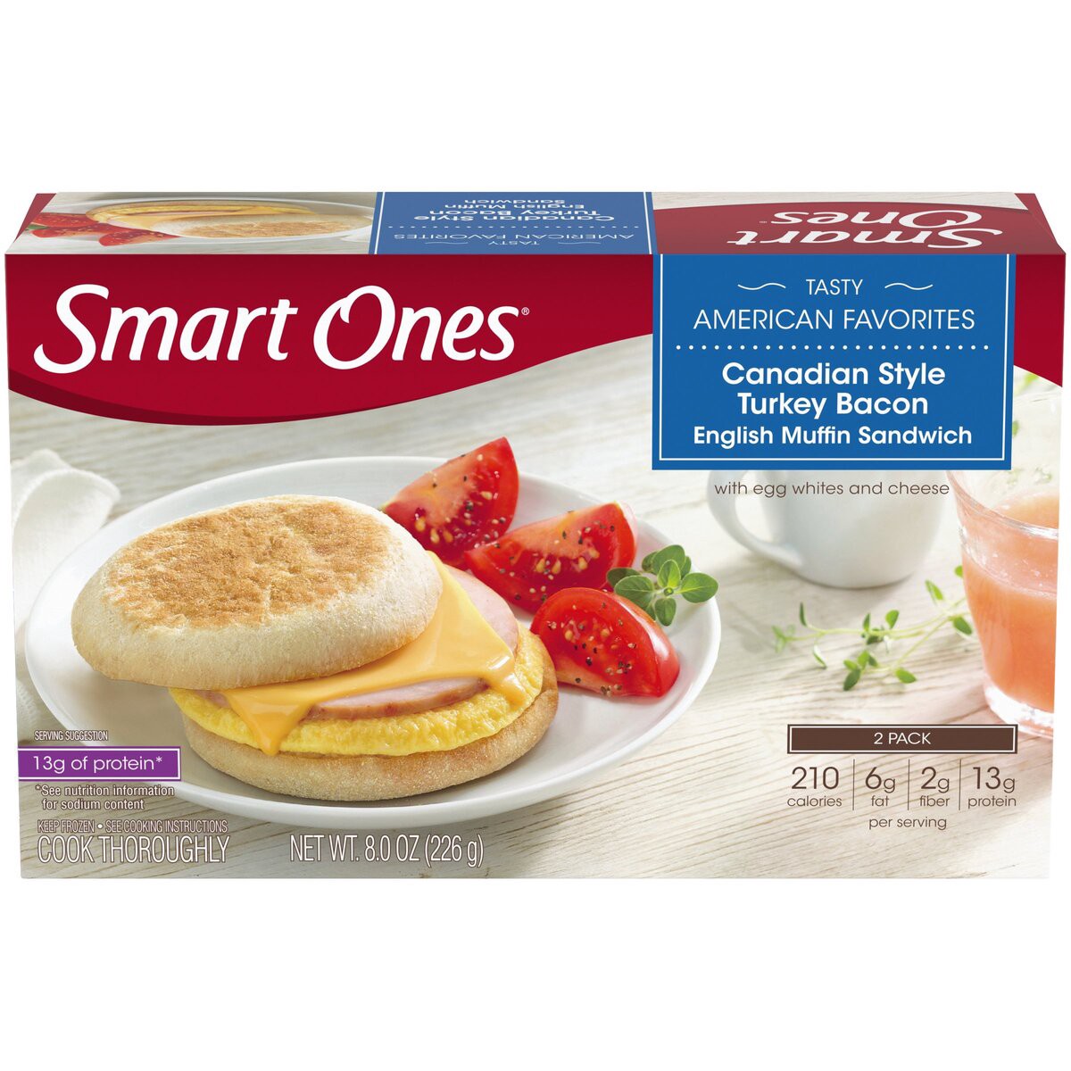 slide 1 of 8, Smart Ones Tasty American Favorites Canadian Style Turkey Bacon English Muffin Sandwiches 2 - 4 oz Boxes, 8 oz