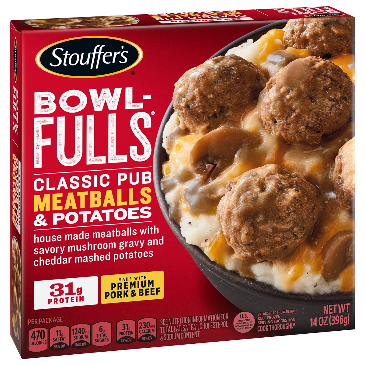 slide 14 of 15, Stouffer's Bowl-Fulls Classic Pub Meatballs & Mashed Potatoes Bowl Frozen Meal, 14 oz