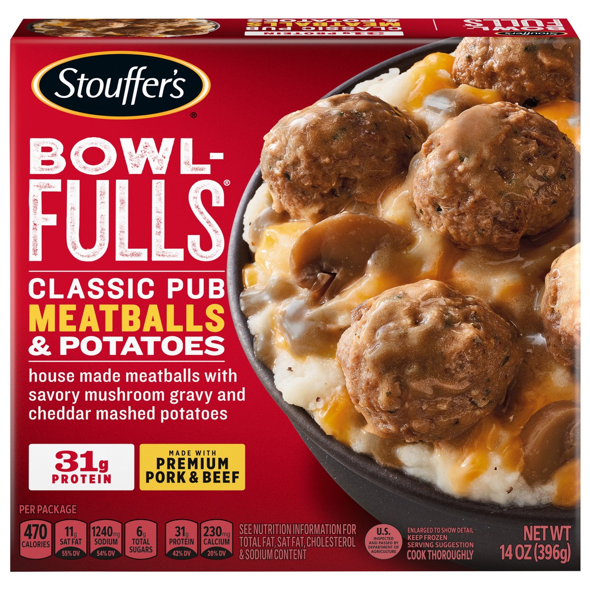 slide 3 of 15, Stouffer's Bowl-Fulls Classic Pub Meatballs & Mashed Potatoes Bowl Frozen Meal, 14 oz