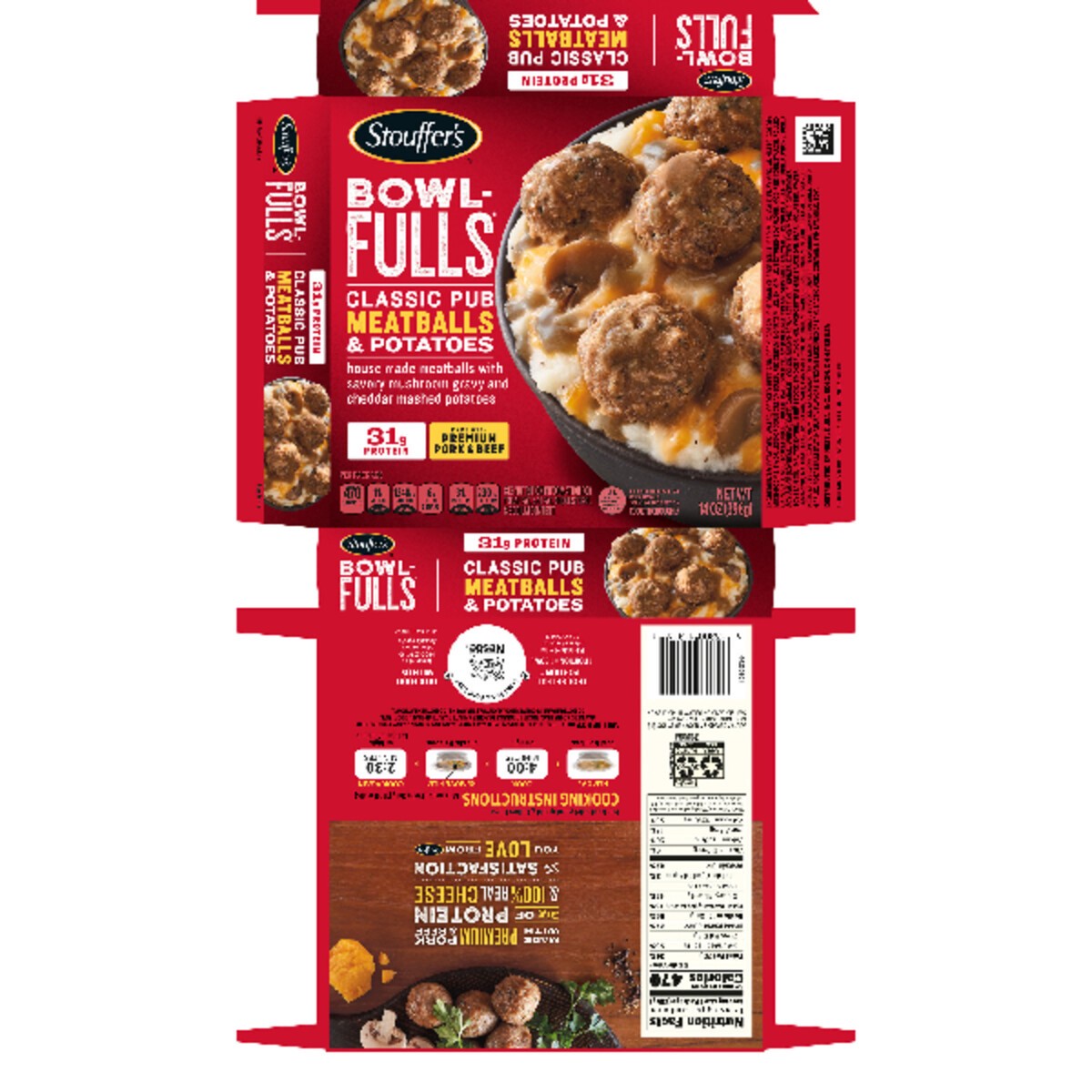 slide 10 of 15, Stouffer's Bowl-Fulls Classic Pub Meatballs & Mashed Potatoes Bowl Frozen Meal, 14 oz