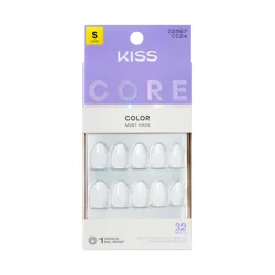 Kiss Core Color Press On Nails Almond, Lyrical, White, Short, 32 Count