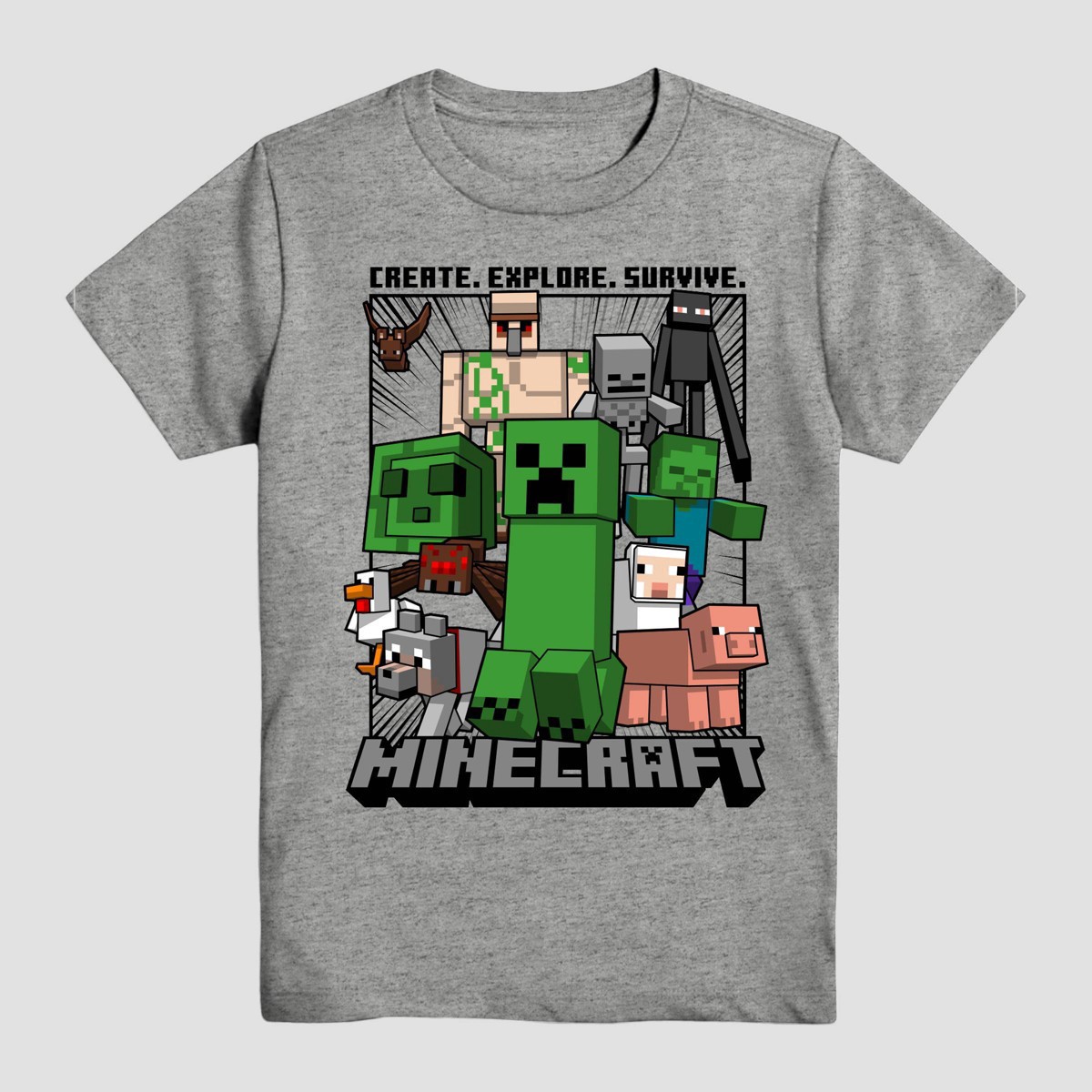 slide 1 of 1, Boys' Minecraft Short Sleeve Graphic T-Shirt - Gray S, 1 ct