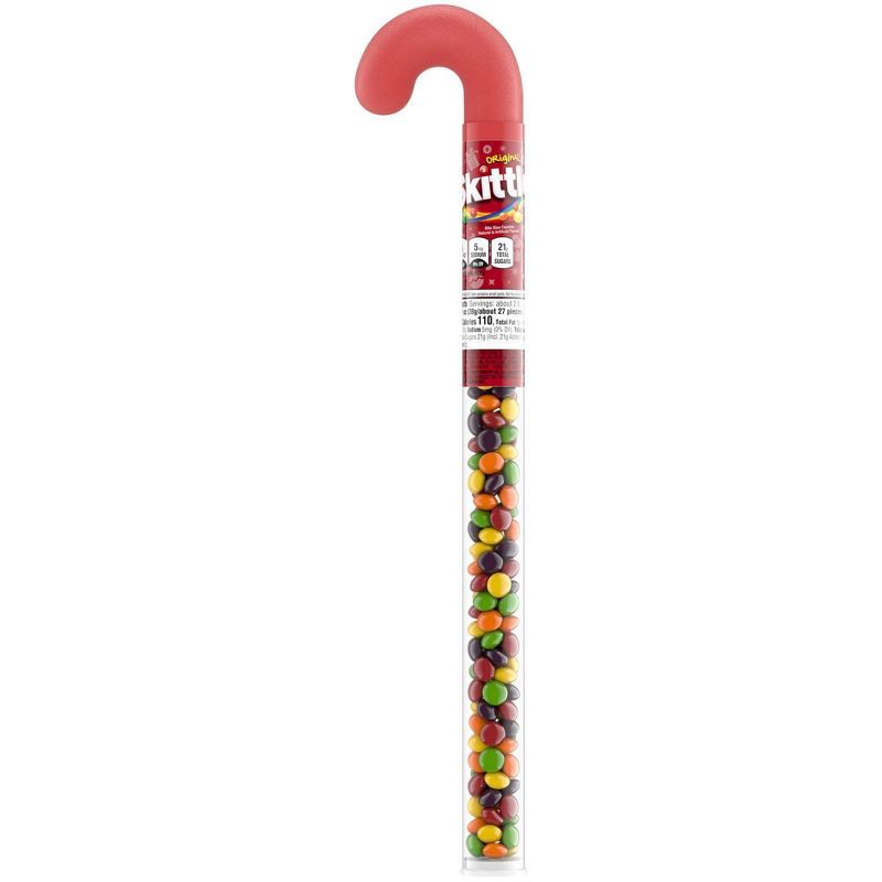 slide 1 of 7, Skittles Chewy Candy Filled Christmas Candy Cane Tube - 2.6oz, 2.6 oz