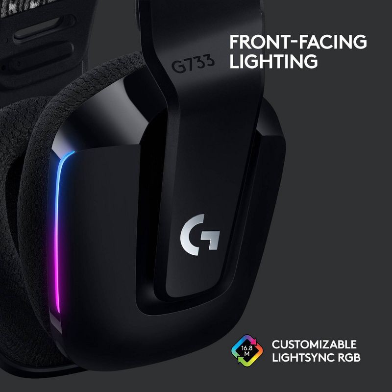 slide 4 of 10, Logitech G733 Wireless Gaming Headset - Black: USB, Adjustable Headband, Foam Ear Cushion, 1 ct