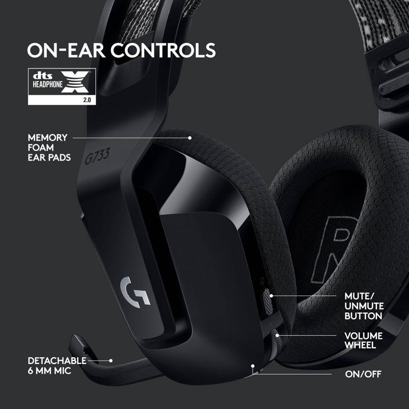 slide 5 of 10, Logitech G733 Wireless Gaming Headset - Black, 1 ct