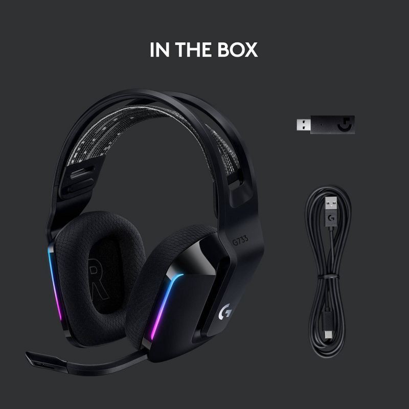 slide 6 of 10, Logitech G733 Wireless Gaming Headset - Black: USB, Adjustable Headband, Foam Ear Cushion, 1 ct