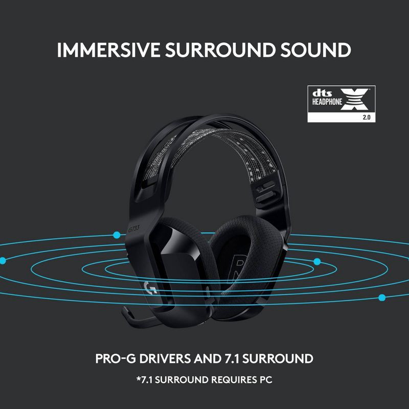 slide 10 of 10, Logitech G733 Wireless Gaming Headset - Black: USB, Adjustable Headband, Foam Ear Cushion, 1 ct