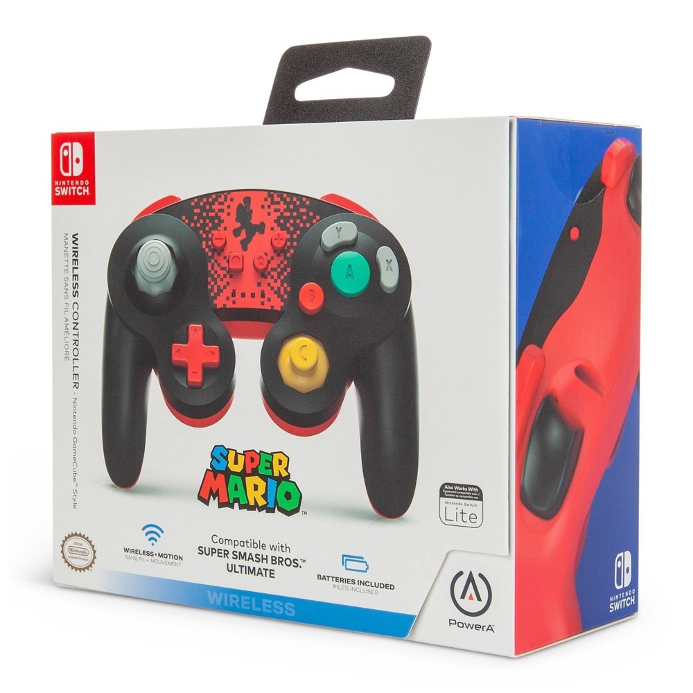 slide 9 of 11, PowerA Wireless GameCube Style Controller for Nintendo Switch - Mario - Black/Red, 1 ct